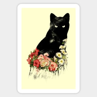 Black Cat Vintage Flower Good Luck by Tobe Fonseca Sticker